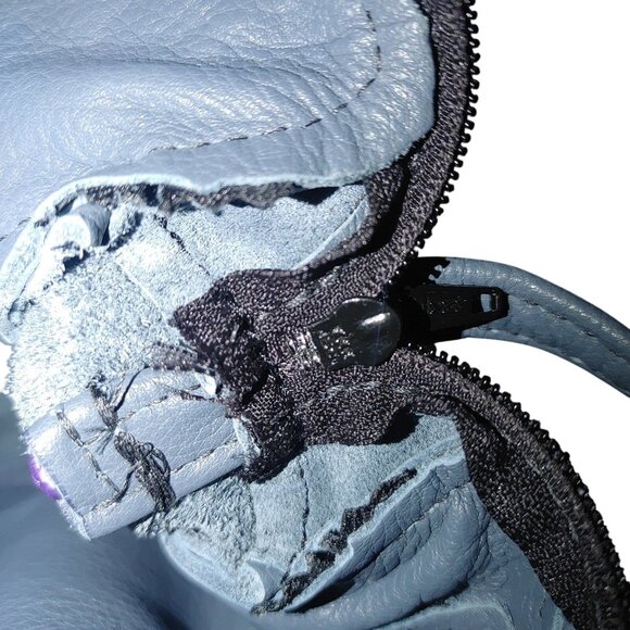 Leather Crossbody Small Blue Bag  Adjustable Strap Multiple Zippered Pockets - Picture 4 of 12